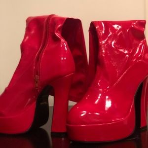 Red Vinyl platform Boots Size 7
